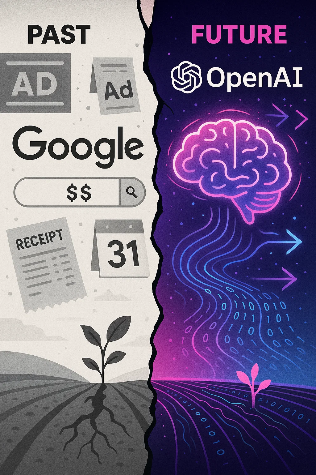 Illustration for Google Owns the Past. OpenAI Owns the Future.
